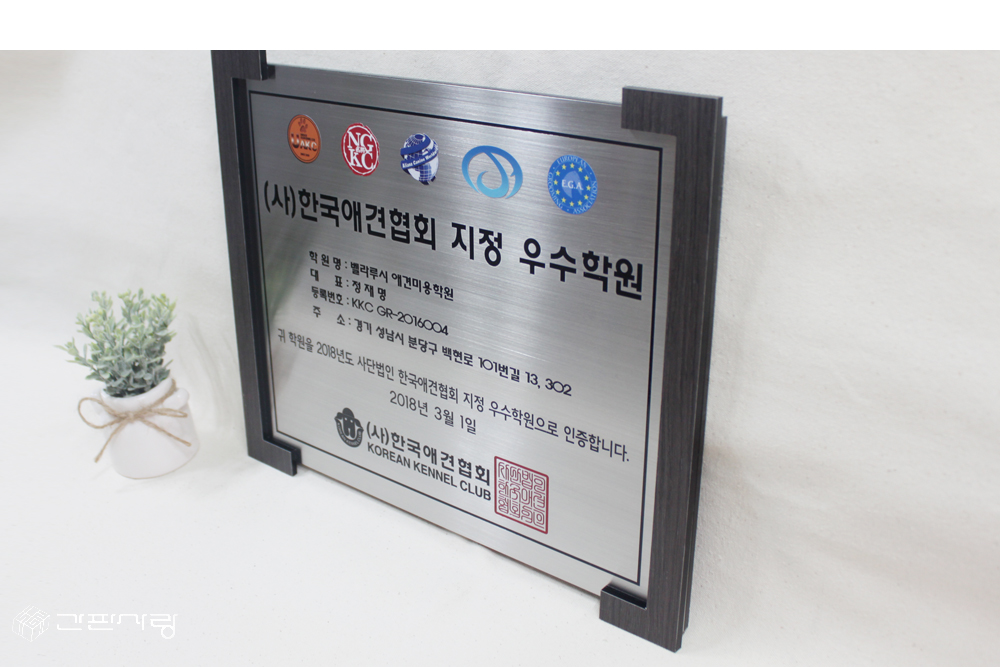 벨라루시애견미용학|스텐아크릴2단형인증현판 시공사진 2