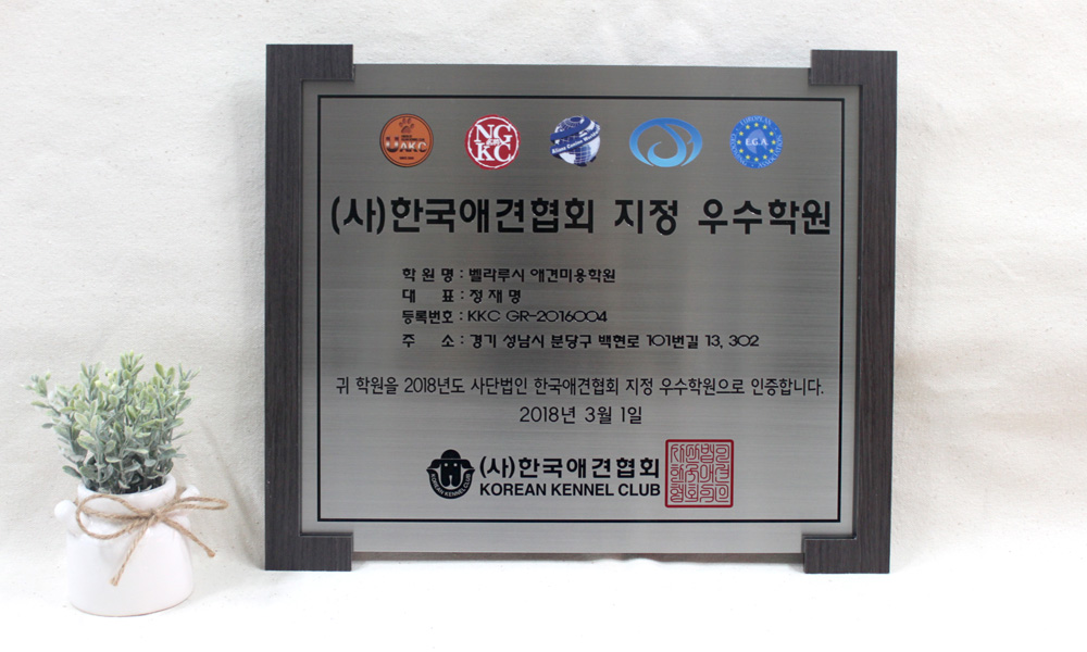 벨라루시애견미용학|스텐아크릴2단형인증현판 시공사진 1
